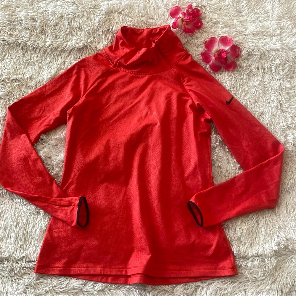 Nike Red Animal Print Dri - fit Pullover Short Mock Women Neck Top/ Jacket